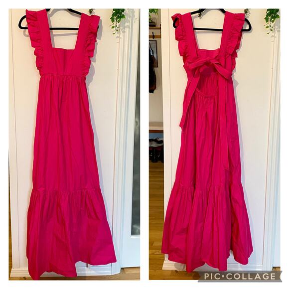 Self-Portrait Fuschia Cotton Poplin Maxi Dress Tiered Ruffle Long Sleeveless 2 - Picture 3 of 14